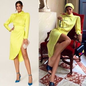 RONNY KOBO Silk Palm Print Long Sleeve High Neck Asymmetric Wrap Skirt Dress M